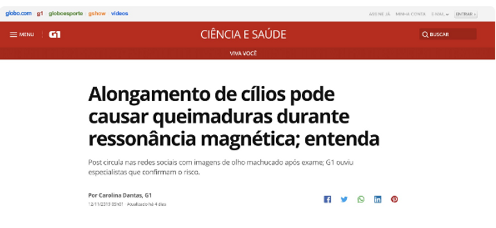 Fake News sobre Cílios Postiços, Queimaduras e Ressonância Magnética - Nota de Esclarecimento do MRI Fake News sobre Cílios Postiços, Queimaduras e Ressonância Magnética - Nota de Esclarecimento do MRI